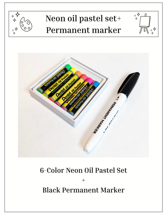 Neon oil pastel set+ Permanent marker